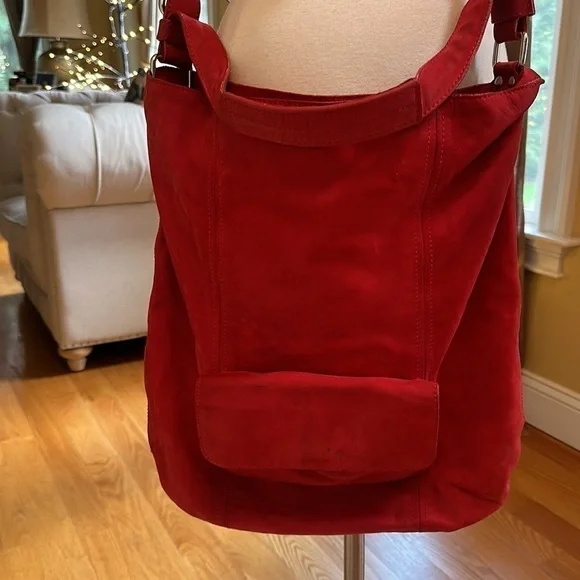 Laura Di Maggio Red Suede Slouchy Crossbody Bag
